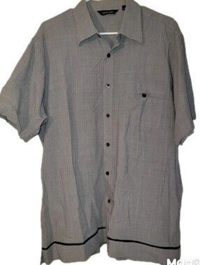 Men's Short Sleeve Button Up Gray Murano Shirt Size XL Black Stripe Accent